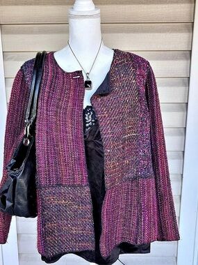 Coldwater Creek Textured Color Block Jacket Purple PM Like New